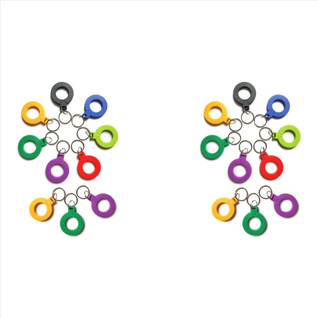 20 uds. llaveros cuid de 13,56 mhz cuid intercambiables mf s50 1k llaves ic llaveros etiquetas token nfc clon copia bloque 0 uid grabable — 20 llaveros token NFC multicolor en plástico ABS con aro metálico, forma circular con orificio central, dispuestos en grupos sobre fondo blanco; frecuencia 13.56 MHz y EEPROM 1K según especificación. A menudo usados para identificación de acceso o gestión de llaves en eventos o instalaciones.