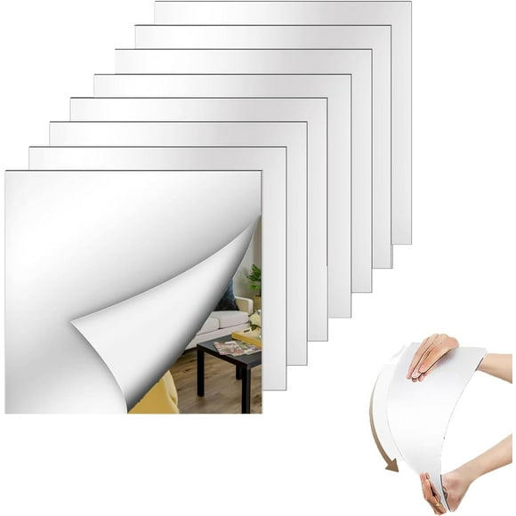 ERDS-8 Pack Mirror Wall Full Length, 12X14 Inch Acrylic Mirror, 2mm Thickness Wall Mirror Full Length for Bedroom Home Gym Door Dorm Full Body Mirror Tiles, Kids Mirror Stickers for Walls,Mirror Shee