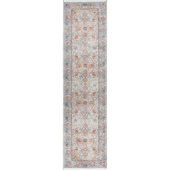 Turkish Oriental Floral Turkish Distressed Blue Area Rug