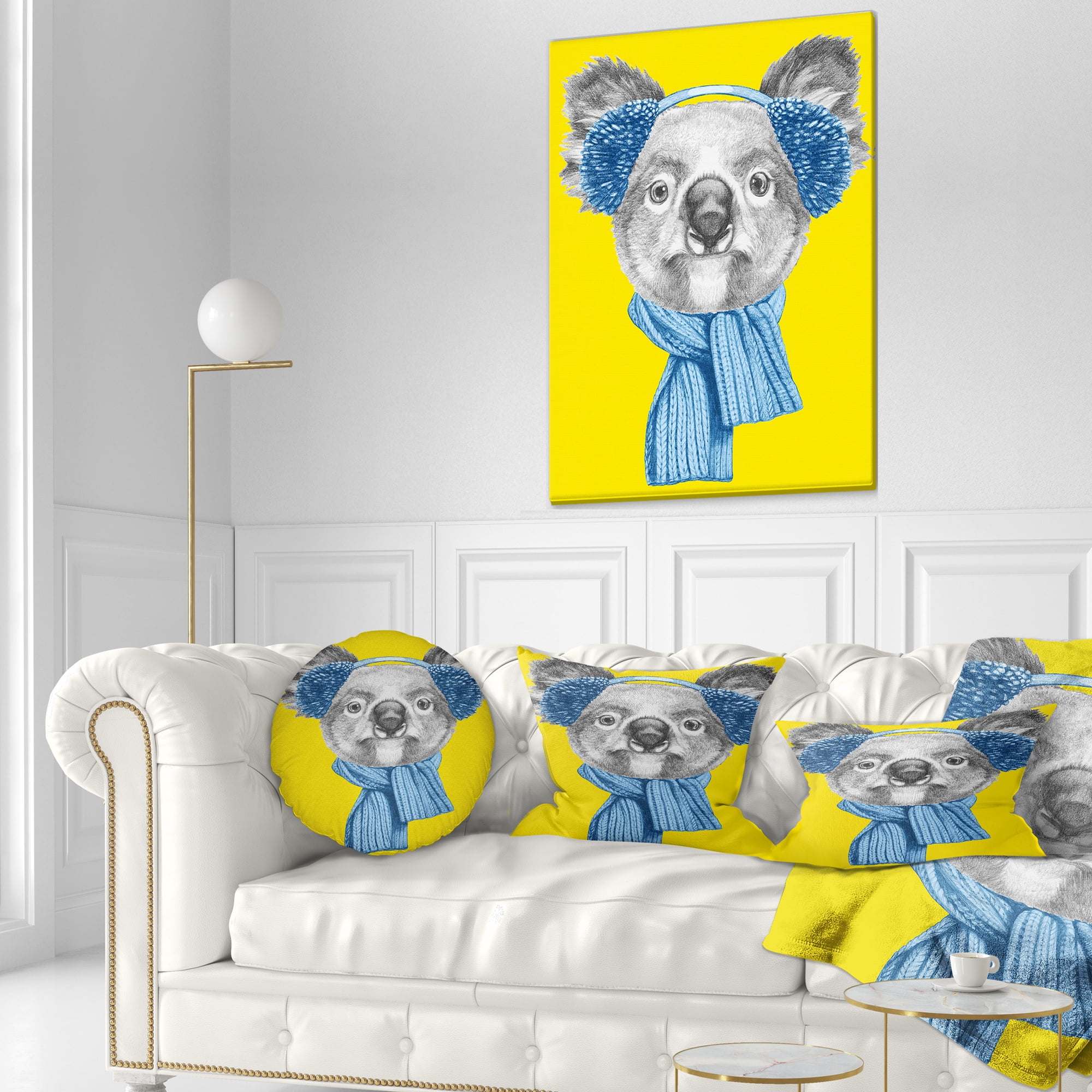 Designart Koala with Scarf and Earmuffs - Animal Throw Pillow - 12x20