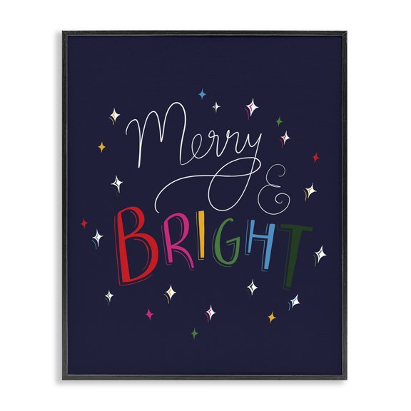 Stupell Industries Eclectic Merry & Bright Whimsical Sparkle Rainbow Typography Black Framed Giclee Art, 11 x 14, by Heather McLaughlin