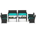 thumbnail image 2 of Costway 8 PCS Patio Conversation Set with Seat Cushions & Tempered Glass Tabletop, Porch Turquoise + Black, 2 of 10