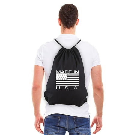 Made in the USA American Flag Eco-Friendly Cotton Draw String Bag Black &