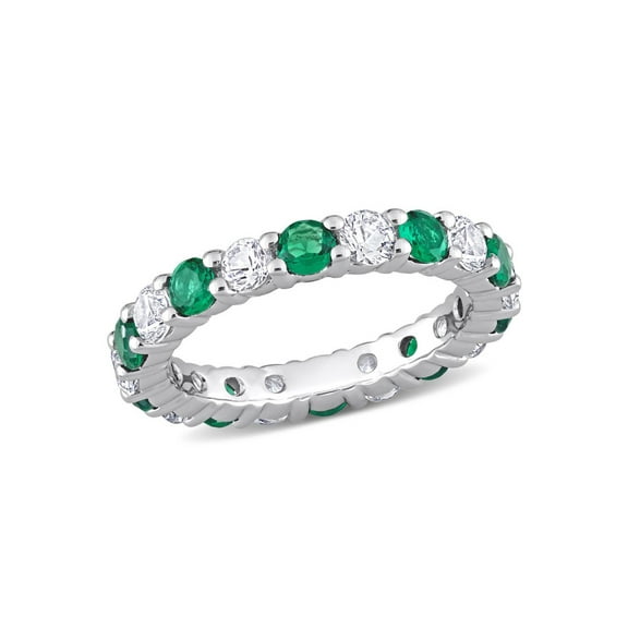 3.20 Carat (Ctw) Lab-Created Emerald and White Sapphire Eternity Band Ring in Sterling Silver for Women
