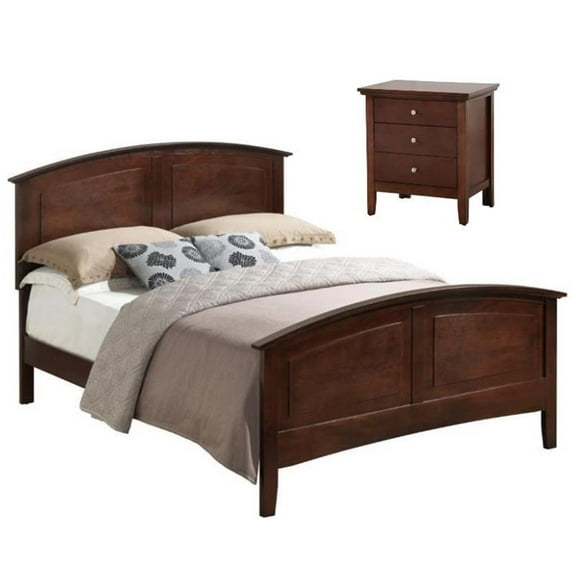 Home Square 2-Piece Set with Queen Panel Bed & 3-Drawer Nightstand in Cappuccino