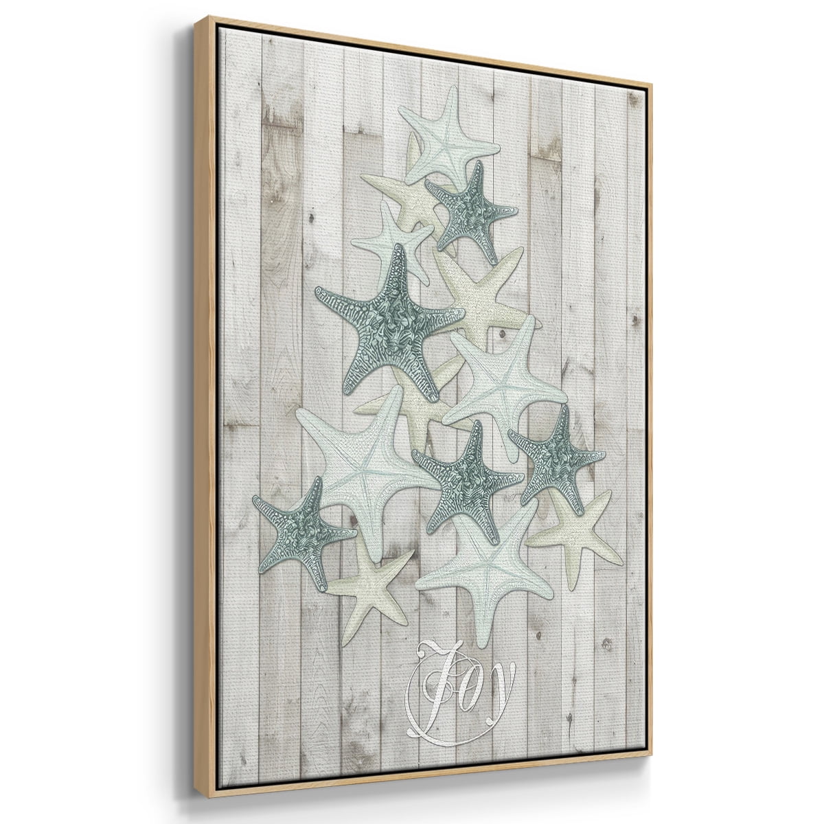 Coastal Christmas III - Framed Gallery Wrapped Holiday Canvas - 17 x 25 - Natural Wood Frame