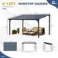 thumbnail image 3 of MEISSALIVVE 8' x 12' Hardtop Wall Mounted Gazebo Pergola, Lean-to Metal Awning with Sloped Roof, Outdoor Shelter for Patio, Deck, Backyard, Black, 3 of 10