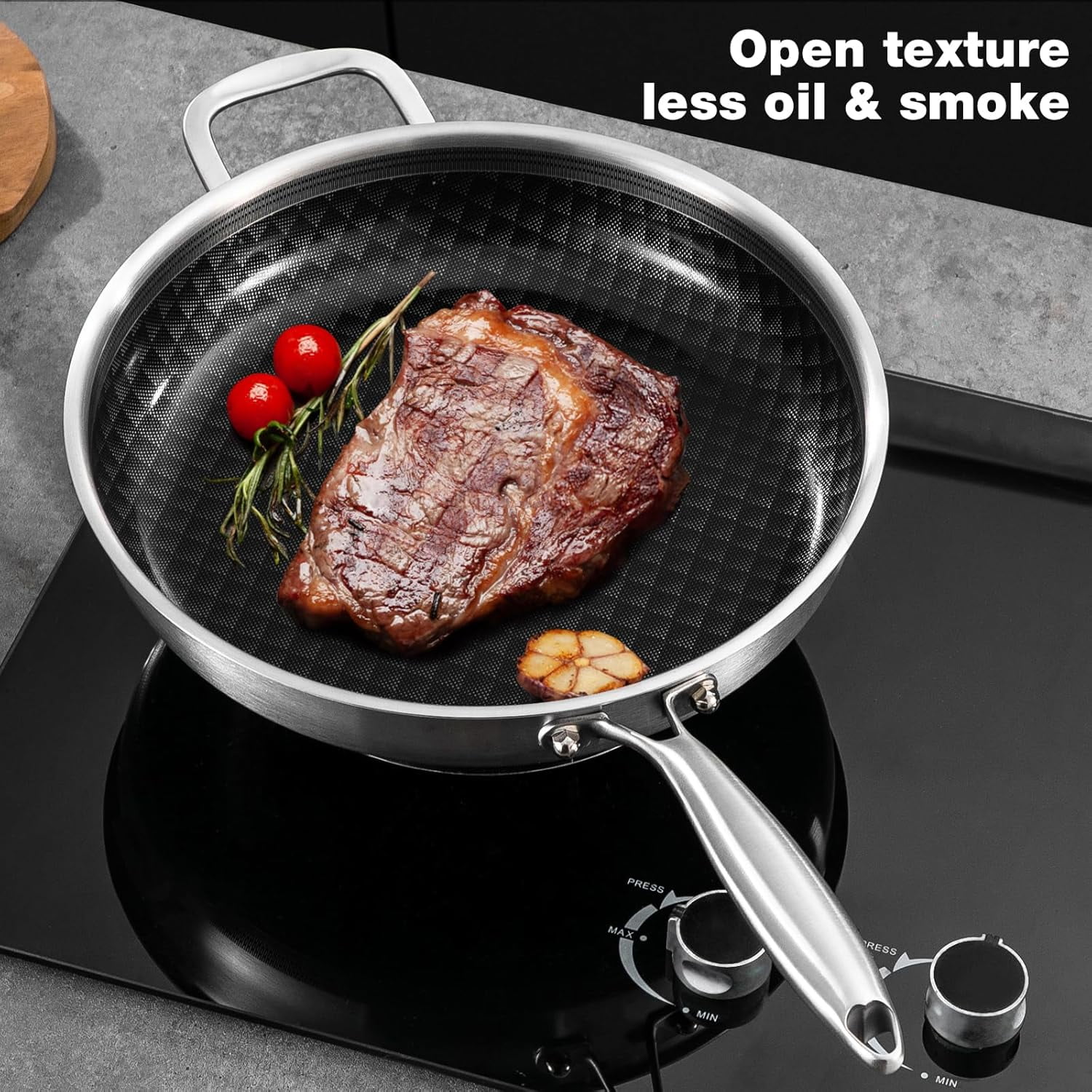 12-Inch Non Stick Frying Pan Set with Lid, Ceramic Coating Stainless Steel Skillet for Induction Gas Oven Safe