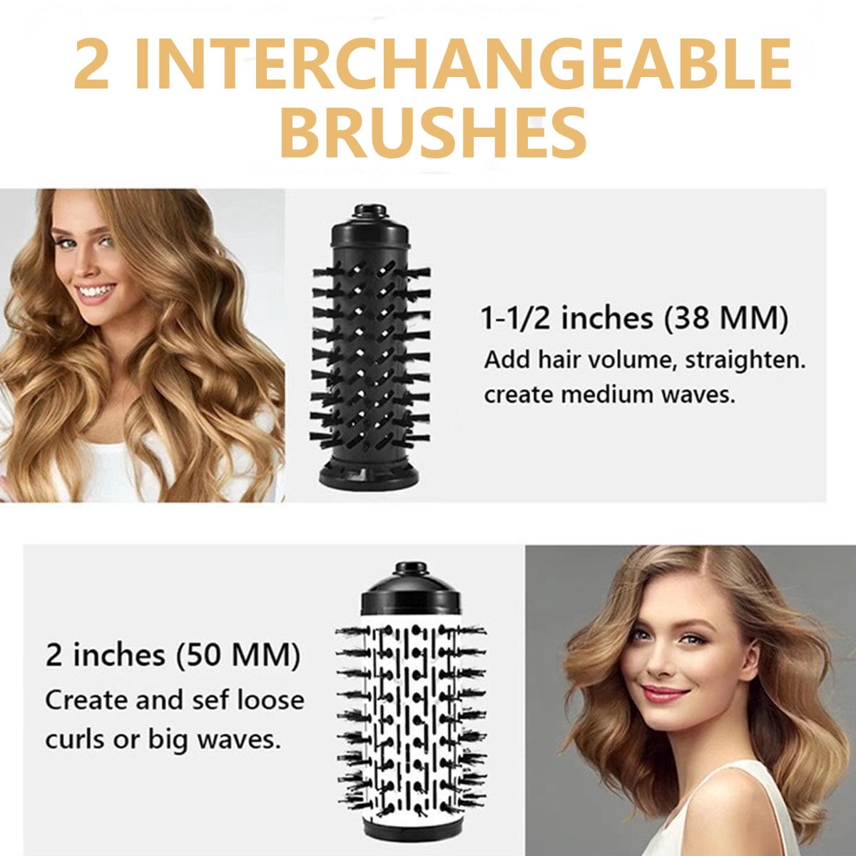 Yiliangx 3-in-1 Hot Air Styler and Rotating Hair Dryer, 2 Interchangeable Brushes for Dry and Wet Hair(Glod)