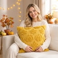 thumbnail image 3 of Pumpkin Fall Decorative Throw Pillow Covers 18"x18", Set of 2 Cream White Soft Faux Fur Pillow Covers for Autumn Harvest, Fluffy Plush Accent Pillow Cases, 3 of 5