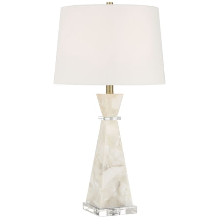 Possini Euro Design Marcy 28" Tall Modern Glam Table Lamp White Finish Alabaster Single White Shade Living Room Bedroom Bedside