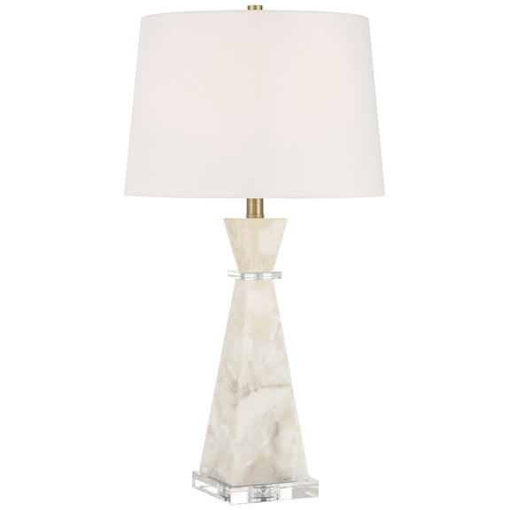 Possini Euro Design Marcy 28" Tall Modern Glam Table Lamp White Finish Alabaster Single White Shade Living Room Bedroom Bedside