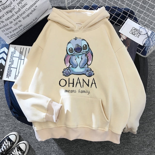 Sudadera con capucha de Disney Stitch para mujer, jerséis Harajuku, Tops informales Kawaii bonitos, Sudadera con cuello redondo y estampado de Ángel, sudadera Extragrande