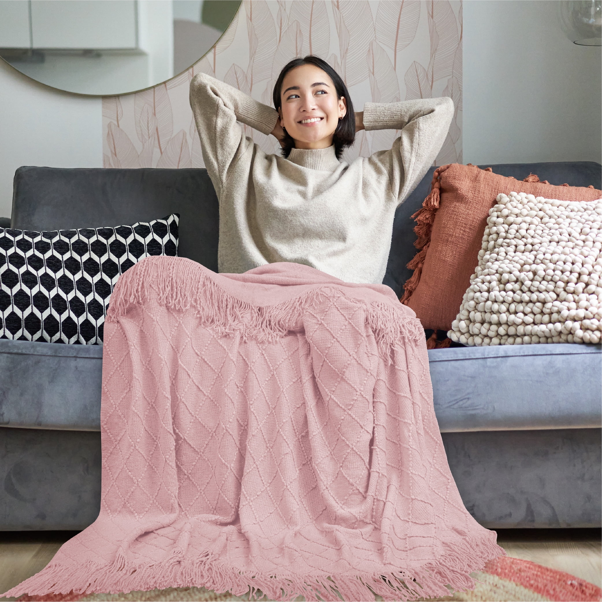 Pale pink throw for bed sales