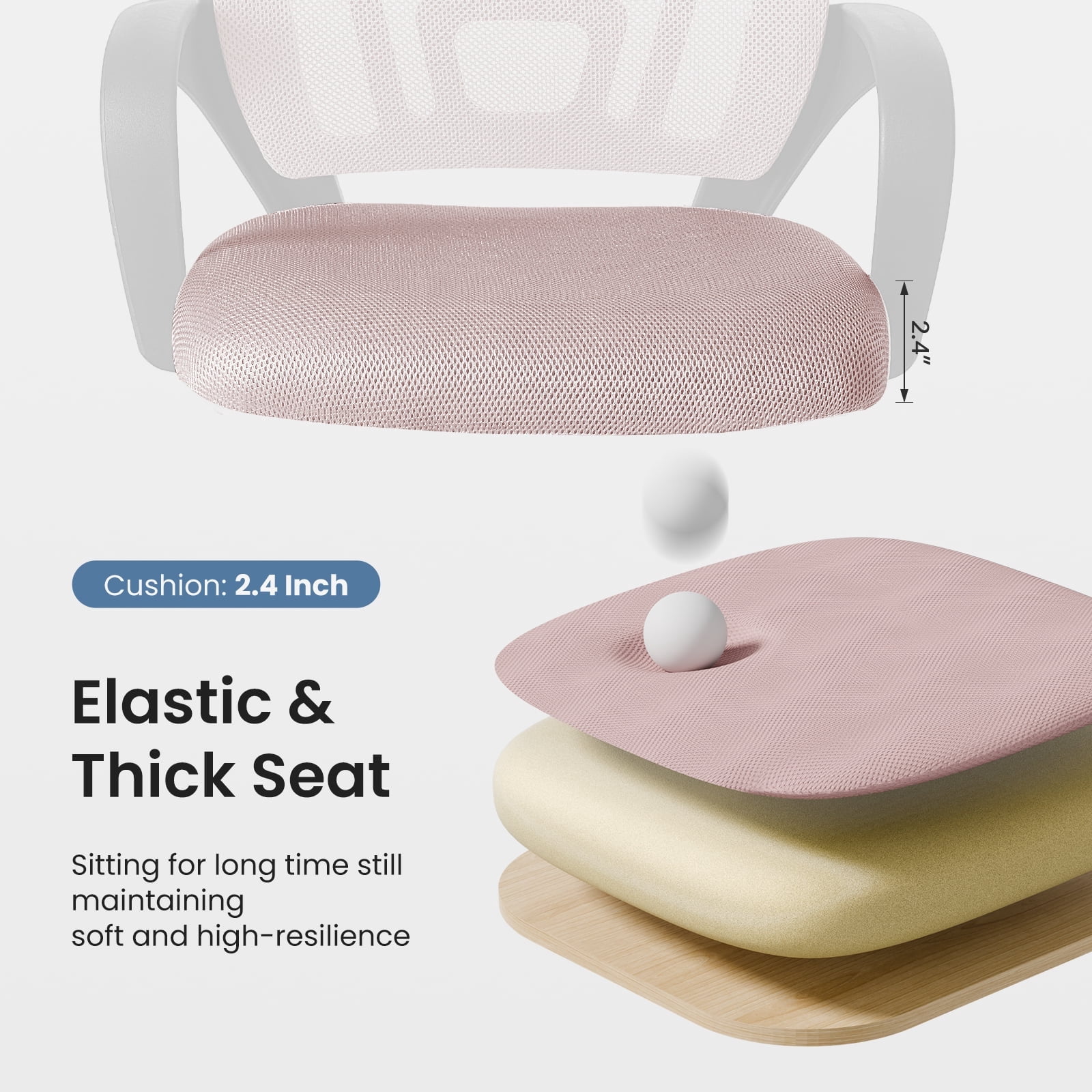Sweetcrispy 250 lb Ergonomic Office Chair, Mesh Desk Chair with Lumbar Support & Adjustable Height, Rolling Computer Chair for Home Office, Pink