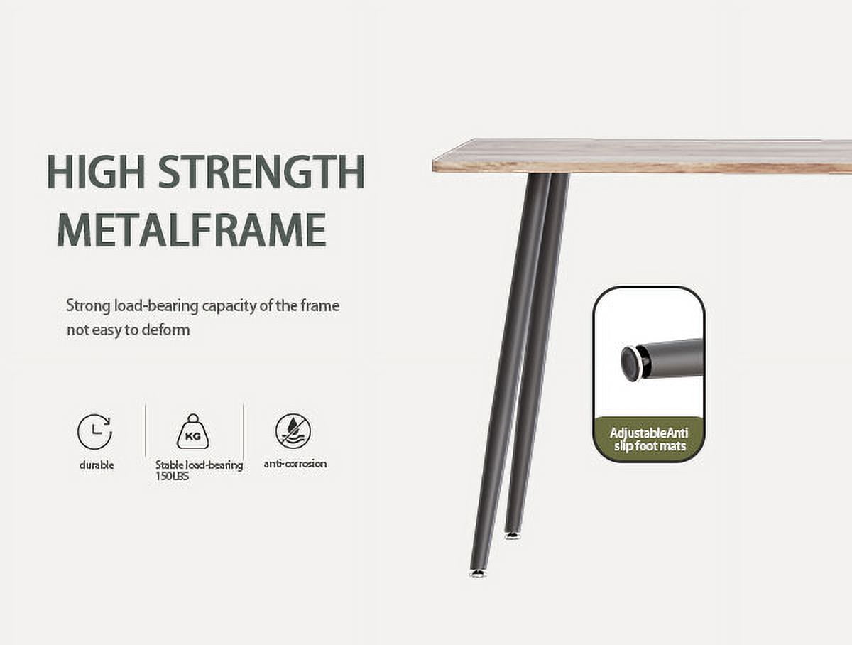 47-Inch Modern Dining Table with Wood Grain MDF Top and Black Metal Legs, Kitchen Table and Computer Desk for 4-6 People, Wood