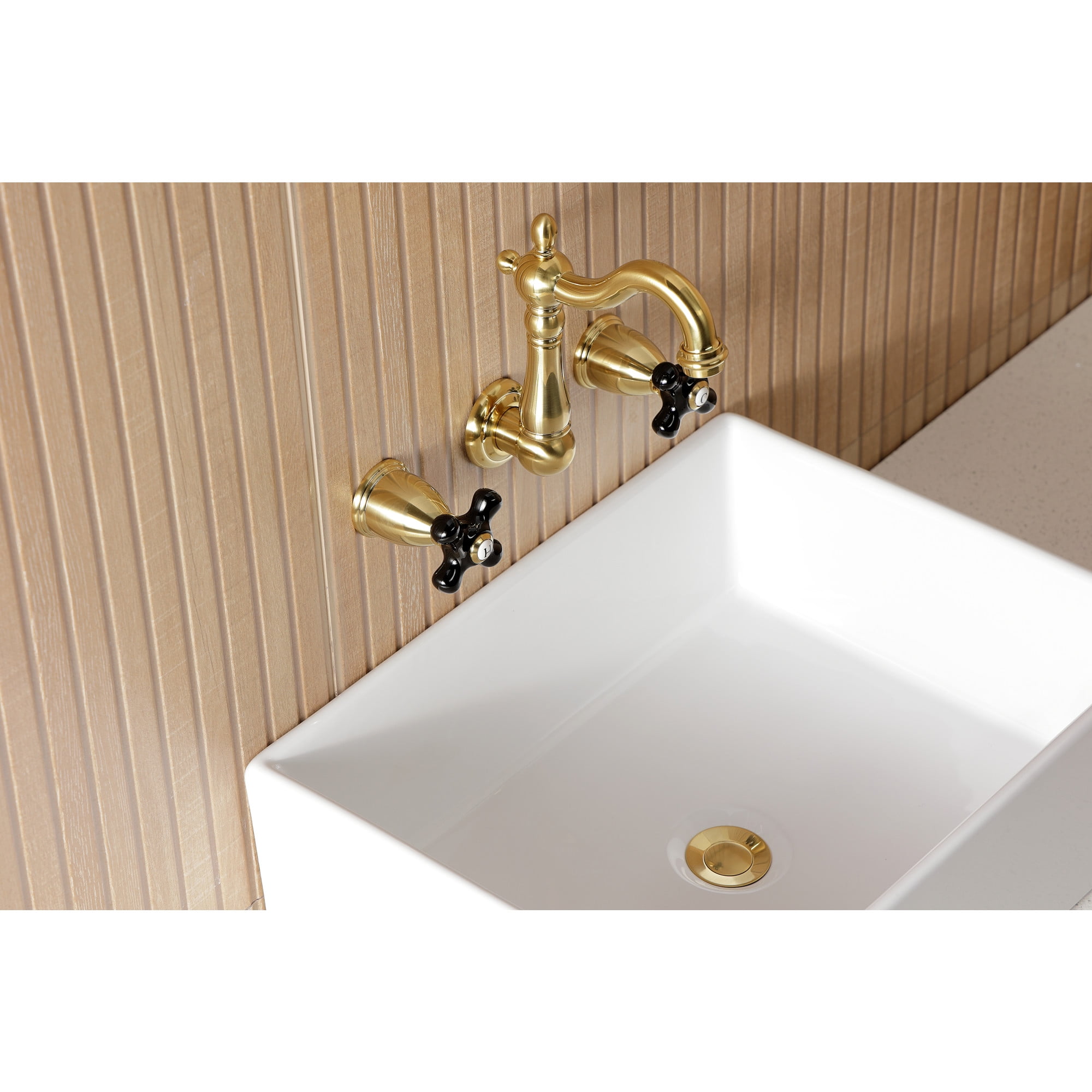 Kingston Brass KS1227PKX Duchess Double-Handle Wall Mount Bathroom Faucet, Brushed Brass