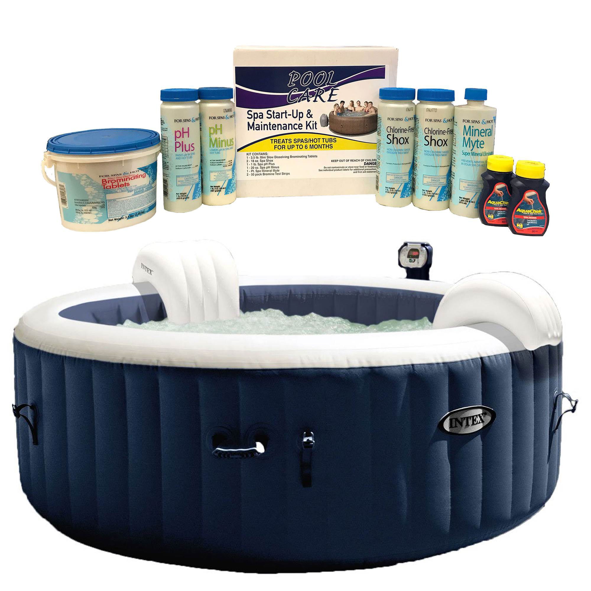 Intex Pure Spa 6 Person Inflatable Hot Tub &amp; Qualco Home 6 Month Chemical Kit