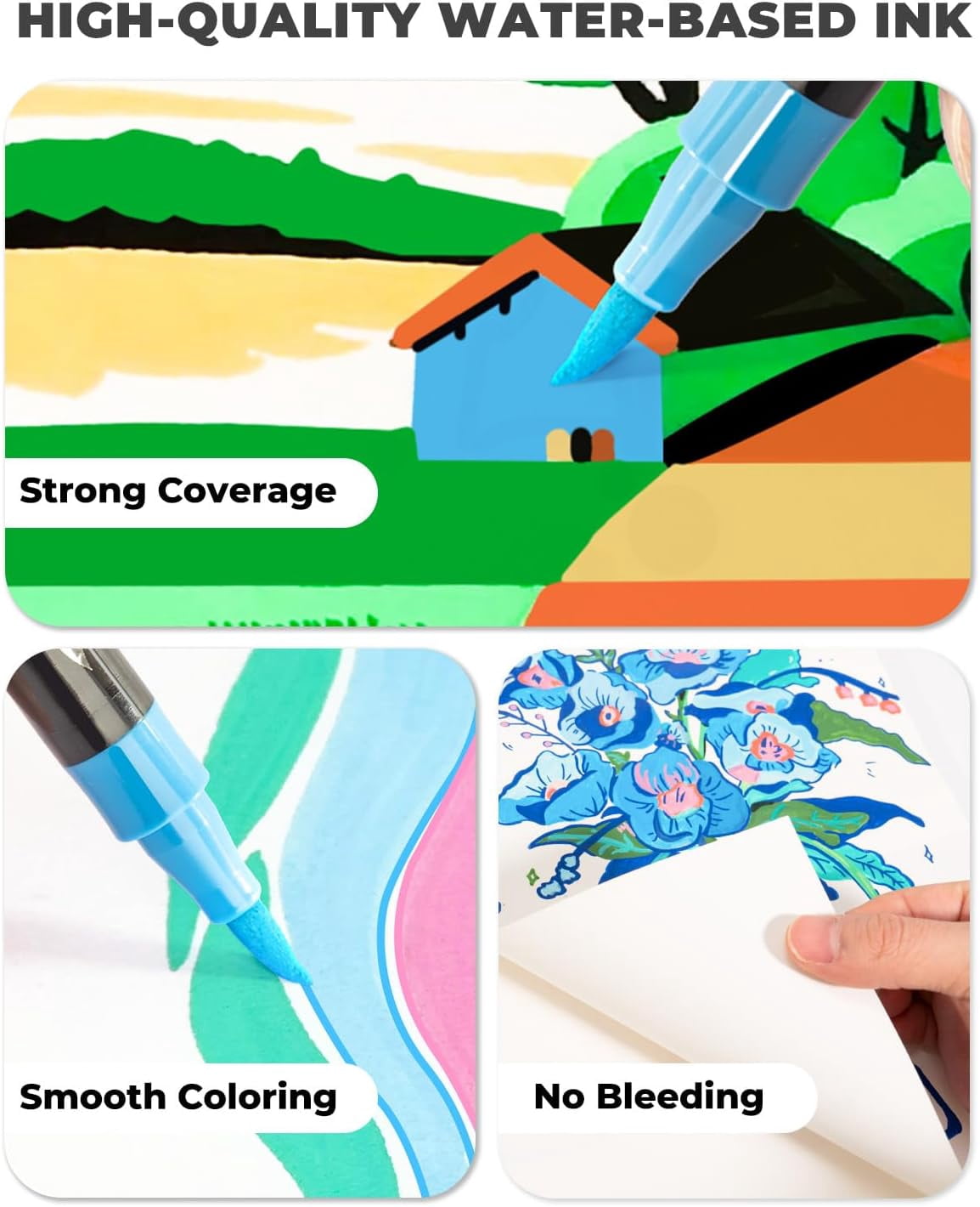 JusArt 72 Colors Acrylic Paint Markers Set with Canvas Bag, Dual Tips with Brush Tip & Fine Tip, No-Bleed, Waterproof, Non-Toxic & Odorless Adult Paint Pens for Rock, Egg, Wood, fabric, Glass, DIY