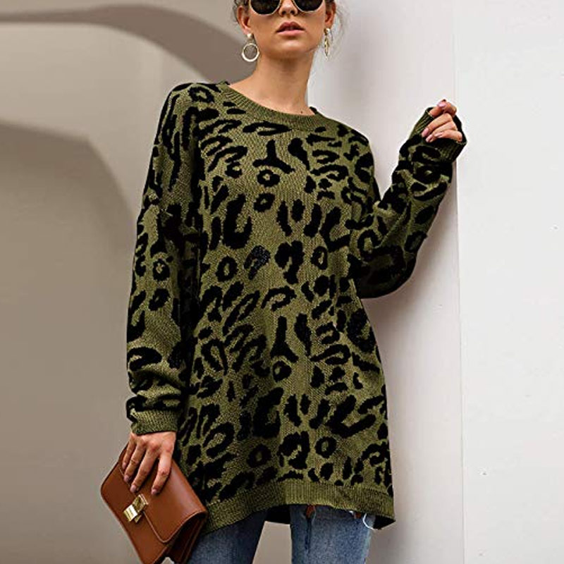 Women Oversized Leopard Print Sweater 