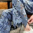 thumbnail image 7 of Vynhevius Women's Lace Patchwork Jeans Hollow Out Wide Leg High Waist Casual Denim Pants with Pockets, 7 of 7