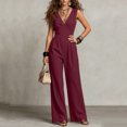 thumbnail image 3 of Jumpsuits for Women Cotton Sleeveless V Neck High Waist Slimming Jumpsuit Casual Fashionable Solid Color Loose Wide Leg Romper Jumpsuit with Pocket, 3 of 7