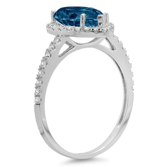 2.38 ct Pear Cut Natural London Blue Topaz Halo Engagement Ring for Women in 18K White Gold