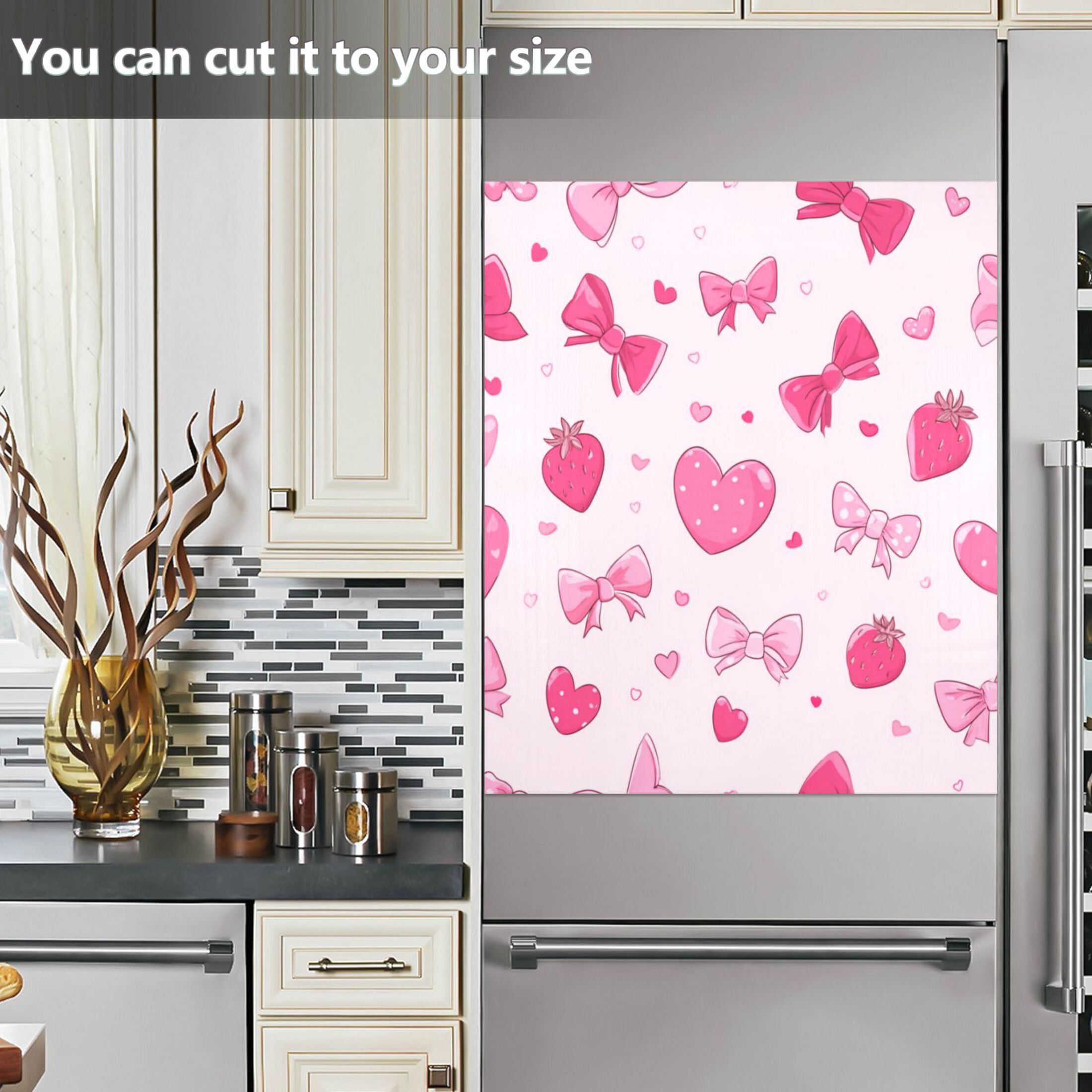 Dishwasher Magnetic Refrigerator Magnet Cover Sticker Home Decorative 23"x26" Love Bow and Strawberries