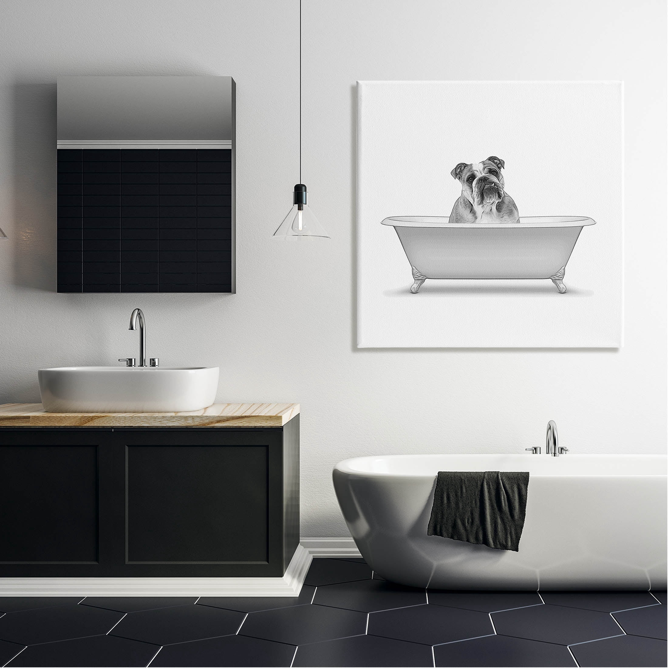 Stupell Industries English Bulldog Dog Bath Tub Graphic Art Gallery Wrapped Canvas Print Wall Art, Design by Annalisa Latella