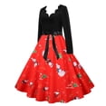 thumbnail image 3 of Woman Christmas Dresses Christmas Print V-Neck Dress Christmas Pleated Dress Long Sleeve Dress Christmas Dress with Tie At Waist, 3 of 7