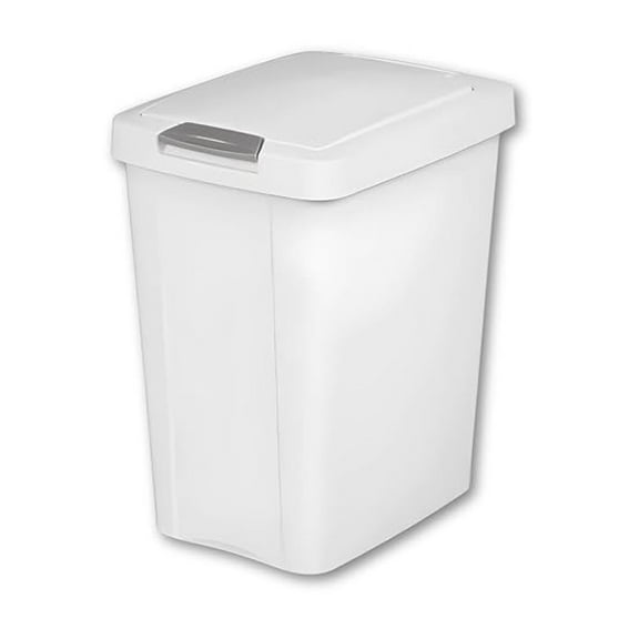7.5 Gallon White Wastebasket with Touch-Open Lid: Ideal Office Trash Can, Under Sink Trash Can, Or Garbage Can with Lid for Kitchen, Bathroom, Mudroom
