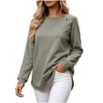 thumbnail image 2 of Warop Fall Long Sleeve Shirts for Women Solid Color Crew Neck Tops Sleeves with Deco Buttons Casual Loose Sweatshirt, 2 of 7