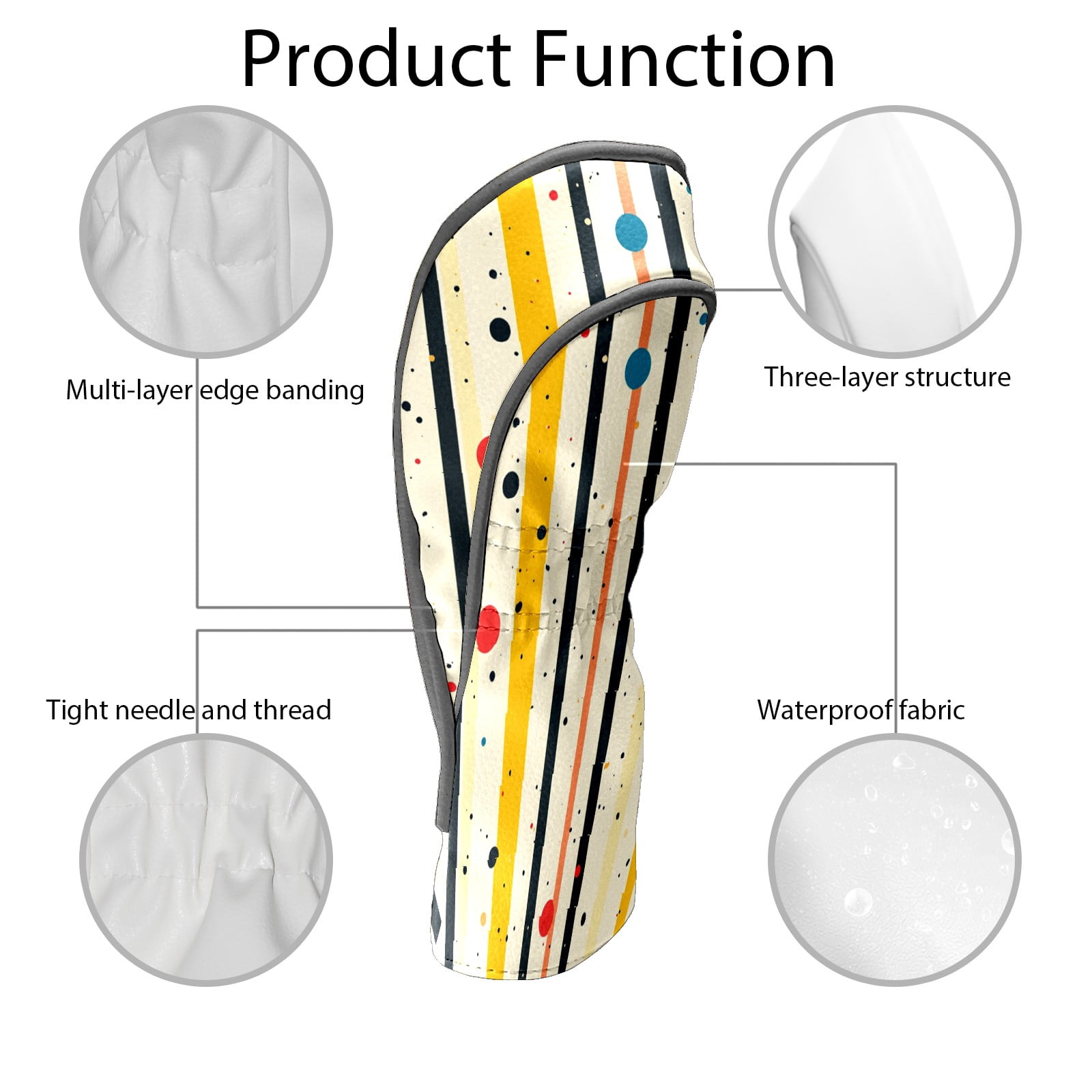 Golf Club Covers PU Leather Waterproof Head Covers for Fairway Woods Hybrids Colorful Polka Dots