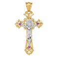 thumbnail image 6 of 14k Gold Two-tone Solid Polished with Red CZs Crucifix Charm Pendant, 6 of 7
