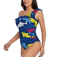 thumbnail image 2 of Haiem Cartoon Shark Women's One Piece Swimsuits Tummy Control One Shoulder Bathing Suits Ruffle Swimwear-Small, 2 of 8