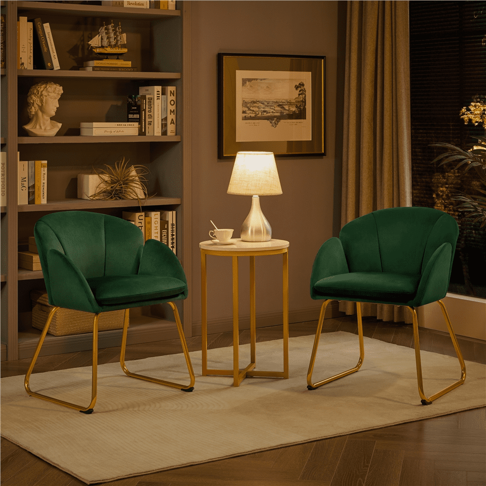 Alden Design 2PCS Velvet Dining Chair with Golden Metal Legs for Living Room/Bedroom/Kitchen, Green