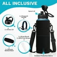 thumbnail image 6 of 40oz Insulated Water Bottle Flask - with Straw & Auto Spout Lid, Strap Sleeve, Paracord Handle, Black Metal Thermal Jug for Fitness Sports Hiking, 6 of 9