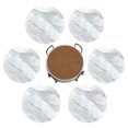 thumbnail image 1 of Posavasos de cerámica de estilo mármol con soporte para 6 piezas, juego de posavasos absorbentes adecuados para todo tipo de tazas, posavasos de estilo moderno para mesa de café, 4 pulgadas, 1 of 5