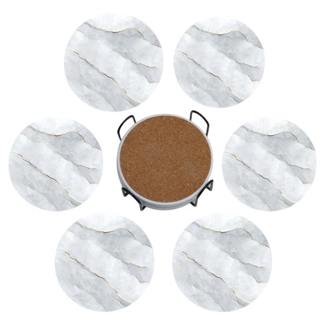 Posavasos de cerámica de estilo mármol con soporte para 6 piezas, juego de posavasos absorbentes adecuados para todo tipo de tazas, posavasos de estilo moderno para mesa de café, 4 pulgadas