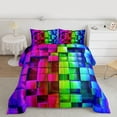 thumbnail image 2 of Manfei Modern Geometric Grid Full Size Comforter Sets,3D Plaid Pattern Bedding Comforter Set,Multicolor Checkered Bedding Sets For Boys Kids,Microfiber Bedroom Decor Reversible,3 Pieces, 2 of 8