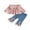 Pink, variant on Miaouyo Toddler Baby Girl Fall Outfits Sunflower Embroidery Long Sleeve Round Neck Tops Denim Flare Pants 2 Pcs Set