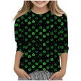 thumbnail image 2 of POTETI Girl St Patricks Day Tee Clover 3/4 Sleeve Crew Neck Shirt Tops, 2 of 5