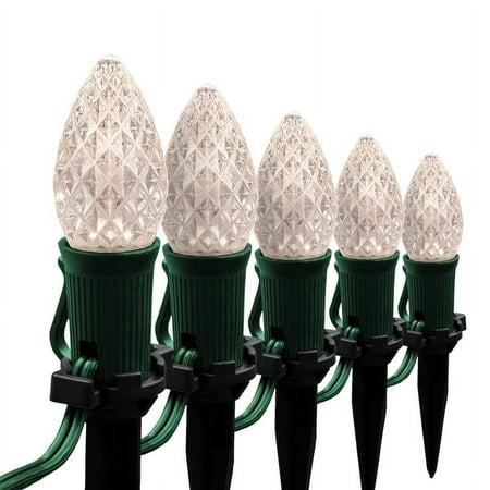 Wintergreen Lighting C7 Warm White OptiCore Faceted LED Pathway Light Kit 100 Lights 12 Spacing Green Wire 100 ft