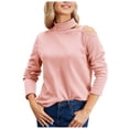thumbnail image 2 of Womens Turtleneck Sweater Sexy One Shoulder Tops Casual Knit Long Sleeve Shirts Cut Out Pullover Going Out Blouses Pink S, 2 of 4