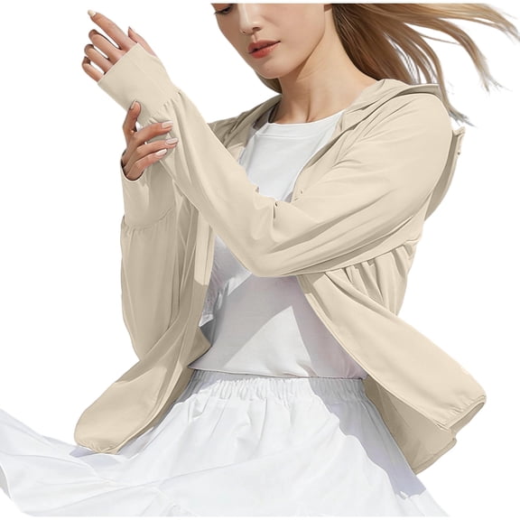 Women's UPF 50  Swim Cover Up Sun Protection Hoodie SPF Lightweight Jacket Long Sleeve Beach Ups for Women