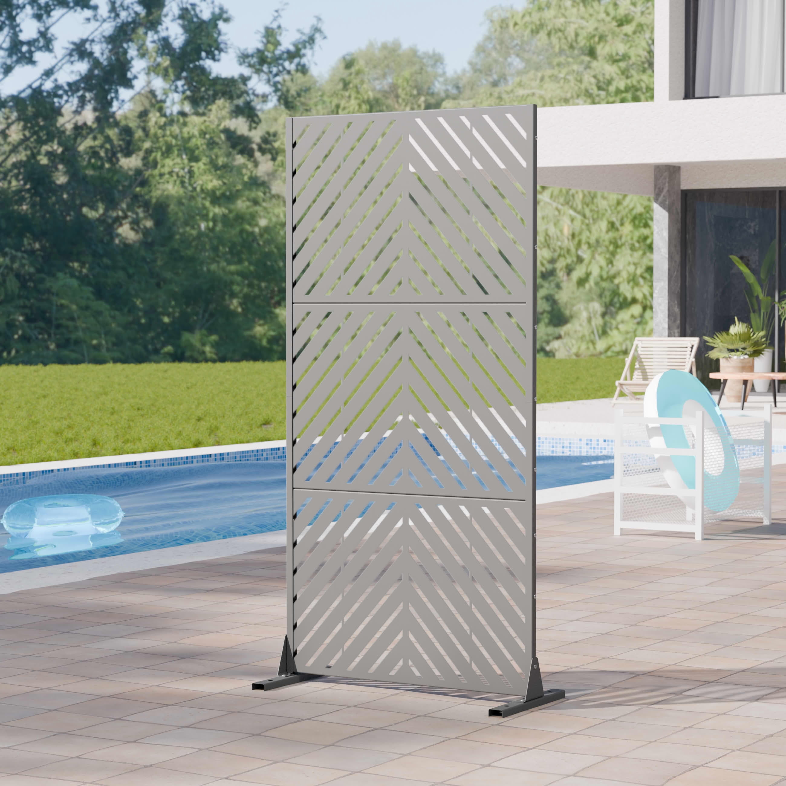 MAYEERTY 2-Piece Outdoor Metal Privacy Screen 6ft × 3ft Gray, 3-Panel Parallel Decorative Screen, Rust-Resistant for Patio