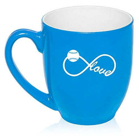 16 oz Large Bistro Mug Ceramic Coffee Tea Glass Cup Infinity Infinite Love for Baseball Softball (Light Blue)