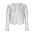 thumbnail image 5 of Women Open Front Sequin Jacket Puff Long Sleeve Cropped Short Blazer Jacket Sparkly Casual Fall Coat Clubwear, 5 of 5