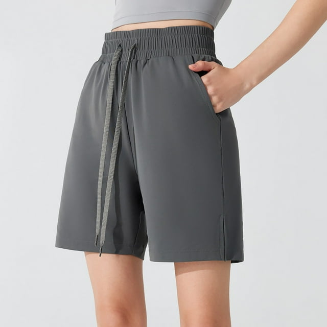 AherBiu Trackshorts for Women Drawstring High Waisted Straight Leg Workout Gym Shorts with Pockets