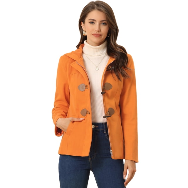 Chaquetón Allegra K con capucha y bolsillos profundos con cremallera delantera corta Naranja S